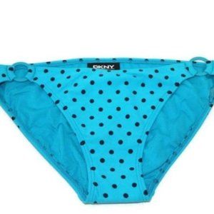 DKNY Blue Side Ring Black Dots Bikini Bottom M
